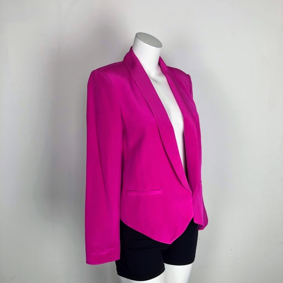 Truth Pride Angel Hem Neon Pink Silk Blazer Coat - Picture 4 of 8